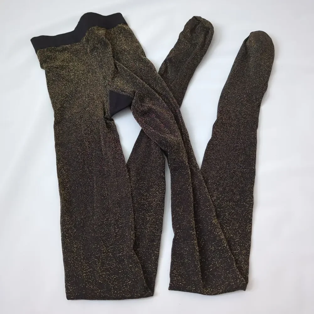 Wolford Black Gold Shimmer‎ Glitter Tights Size XS Stardust Opaque Lurex